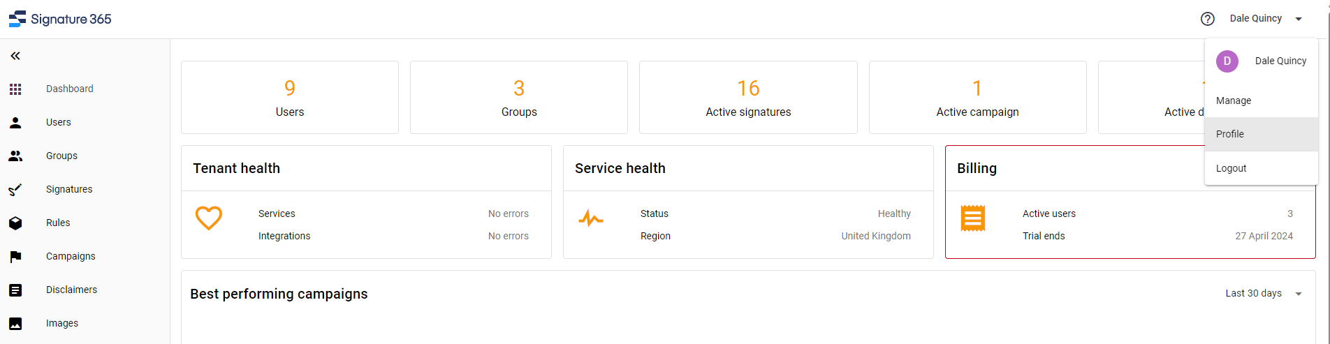 Step 1 of registering an additional Signature 365 tenant